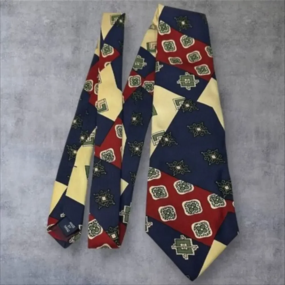 Handmade Vintage Polo By Ralph‎ Lauren 3.75” Neck Tie Red/Blue/Cream Color Block